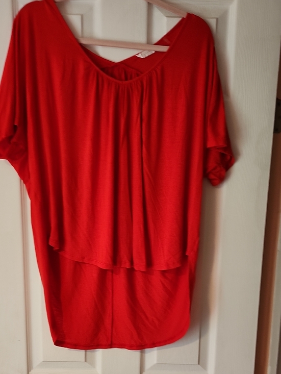Lush Tops - Lush Red Draped Short Sleeve Top Hi-Low